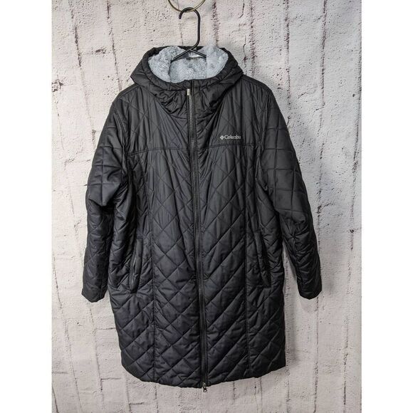 Columbia Copper‎ Crest Black Hooded Faux Fur Lined Long Jacket Coat Plus size 1X - Picture 1 of 8